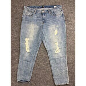 Gap Sexy Boyfriend Jeans Women's 32R Blue Denim Distressed Ankle 100% Cotton